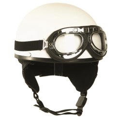 Helma motocyklová RETRO s brýlema BÍLÁ