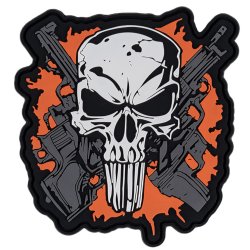Nášivka PUNISH SKULL CROSSED GUNS velcro 3D PVC