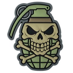 Nášivka SKULL AND BONES GRENADE velcro 3D PVC