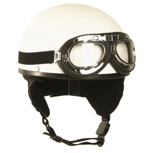 Helma motocyklová RETRO s brýlema BÍLÁ