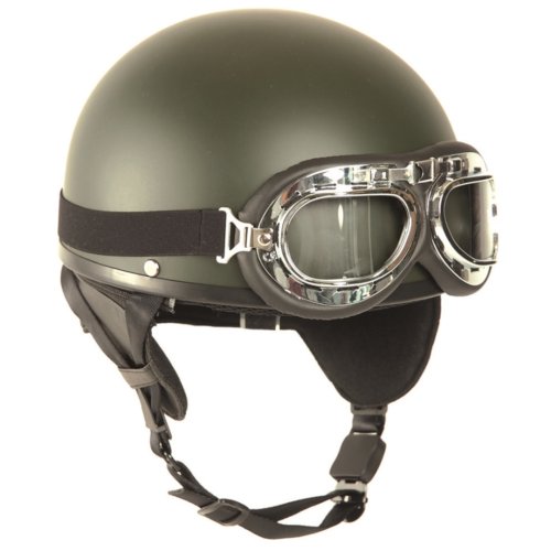 Helma motocyklová RETRO s brýlema ZELENÁ
