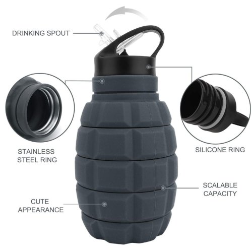 Láhev tvar GRANÁT skládací 580ml šedá