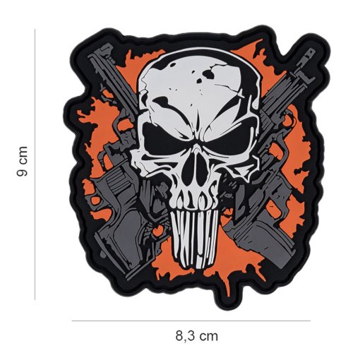 Nášivka PUNISH SKULL CROSSED GUNS velcro 3D PVC