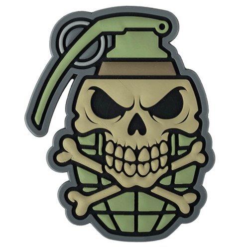 Nášivka SKULL AND BONES GRENADE velcro 3D PVC