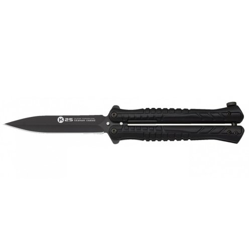 Nůž motýlek K25 hladké ostří ČERNÝ