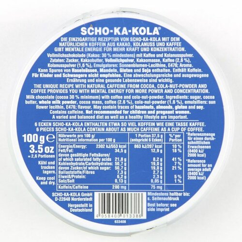 Energy čokoláda Scho-ka-kola MLÉČNÁ