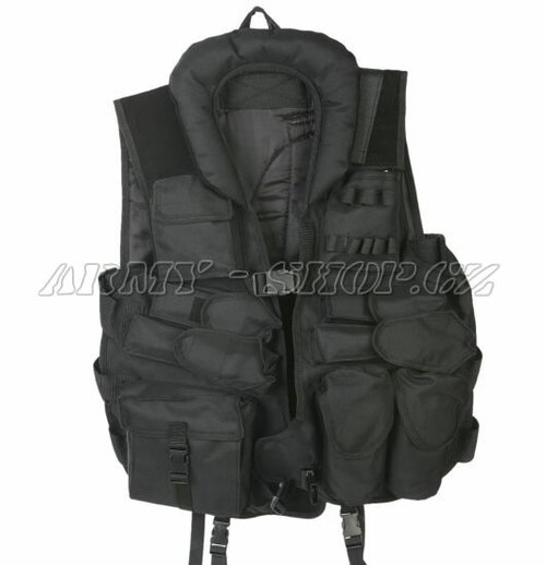 US taktická vesta s pevným límcem - Černá