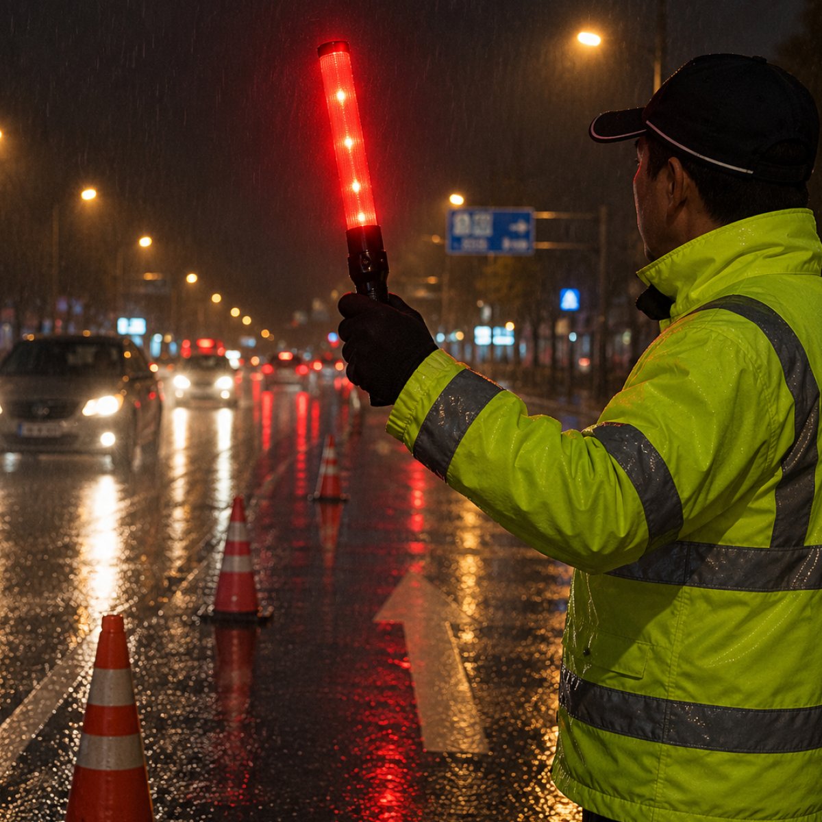 Dopravní signalizační tyč s červeným světlem