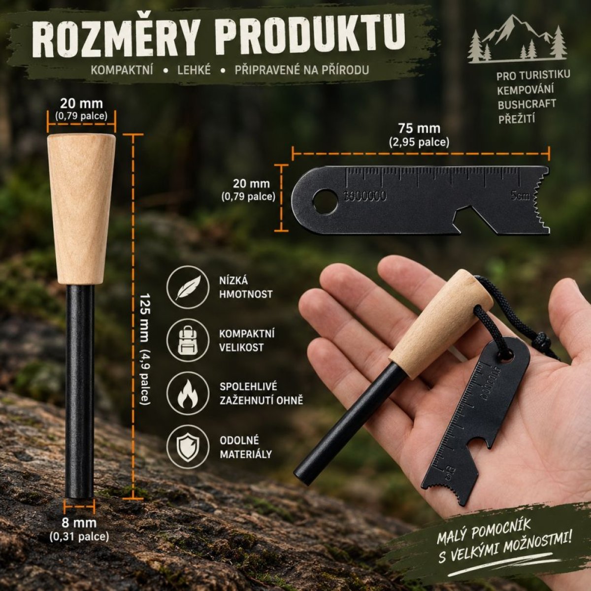 Křesadlo firestrater dřevěná rukojeť MFH
