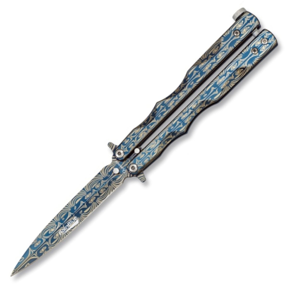 Nůž motýlek RAIN BLUE s ornamenty 